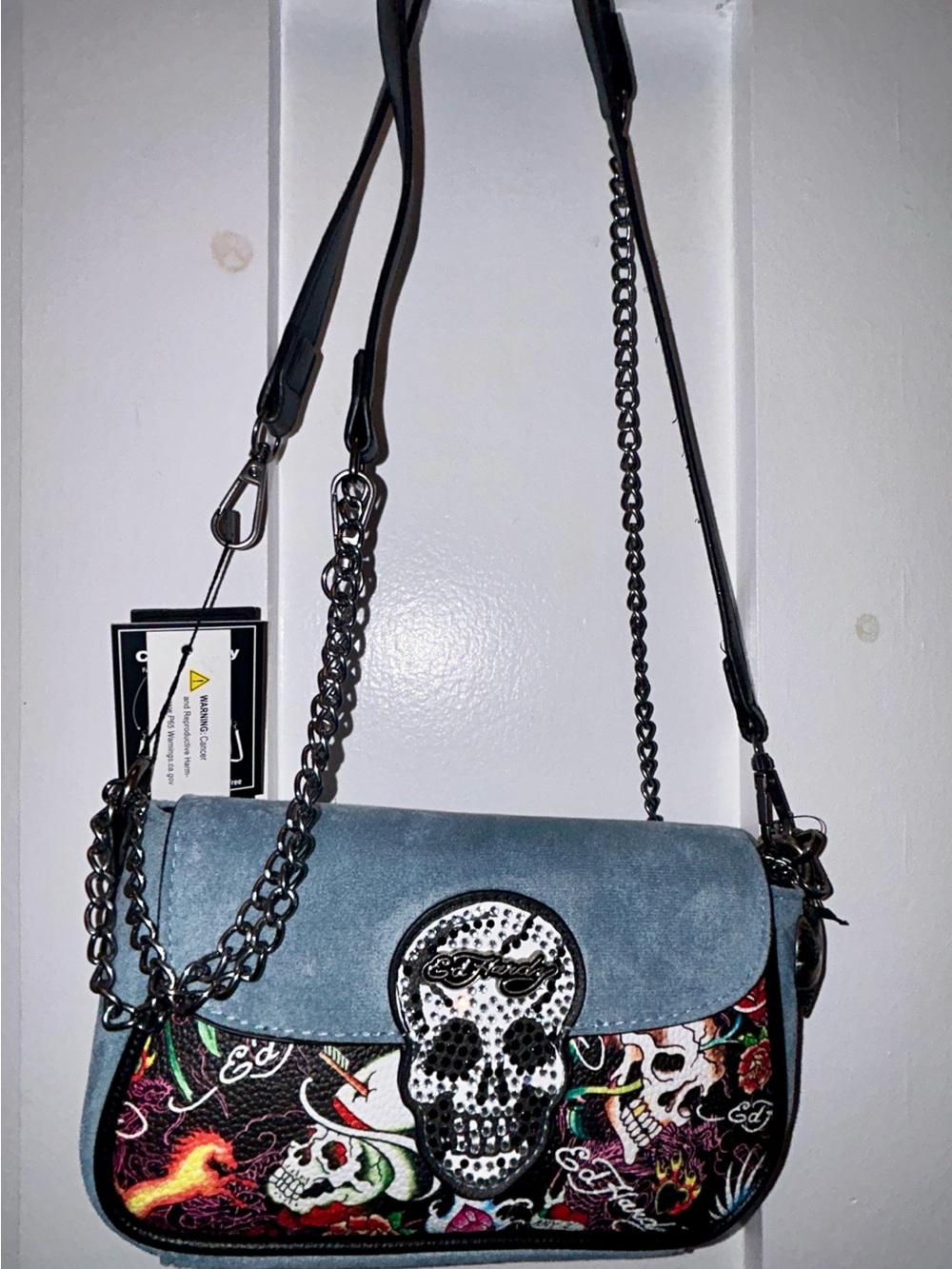 Ed Hardy Blue Tattoo Skull CrossBody Y2K themed Bag. NWT